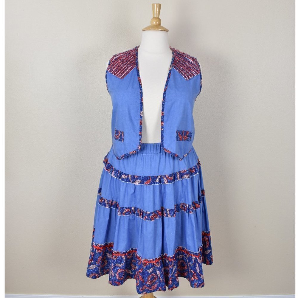 Vintage Country Western Square Dance Vest Skirt Outfit 14/16 - Picture 1 of 7